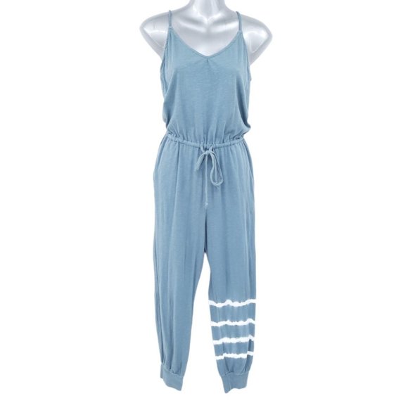 Sundry Pants - NEW Sundry Teal White Tie Dye Stripe Jogger Leg Sleeveless Jumpsuit Size 1 Small